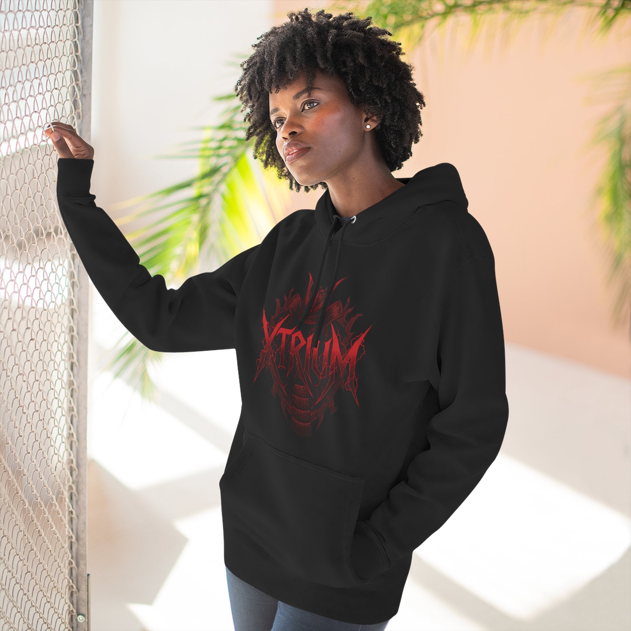 Samurai Graphic Hoodie — XTRIUM Red Moon Fleece Pullover